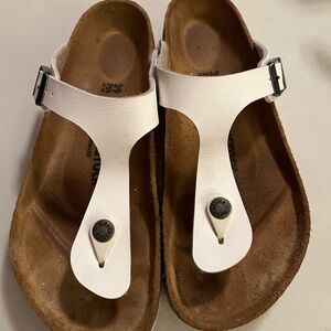 Birkenstock White and Brown Thong Sandals